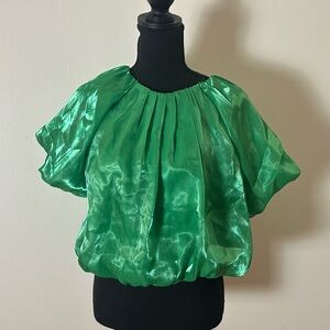 glam Shimmery Green Bubble Hem Blouson Top